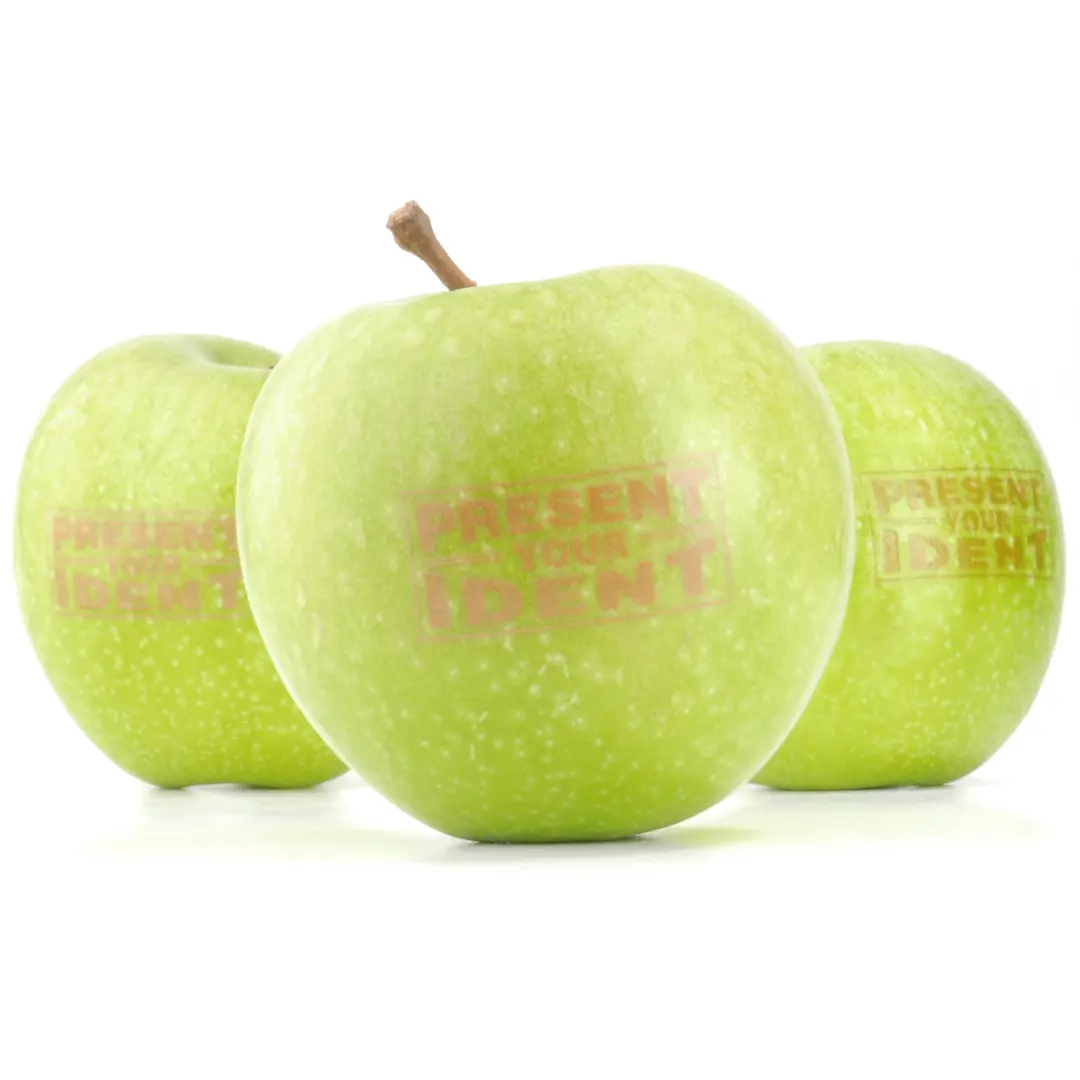 Grüne Logo-Apfel, gelaserte Äpfel mit Logo